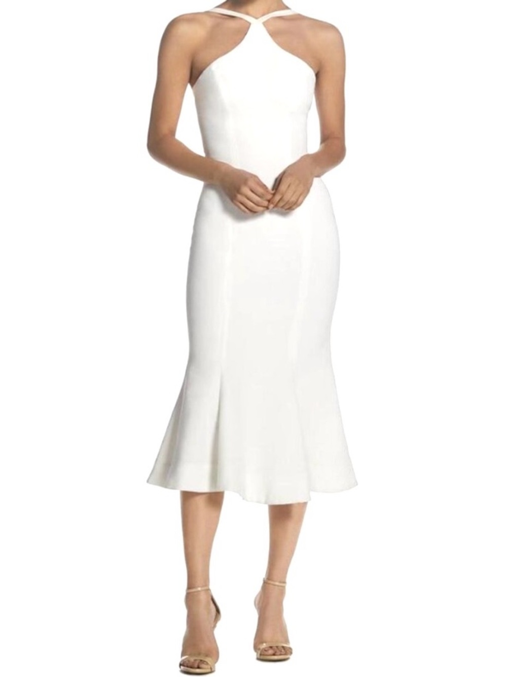 Dress The Population Tessa Crepe Halter Mermaid Ruffle Hem Dress NWT